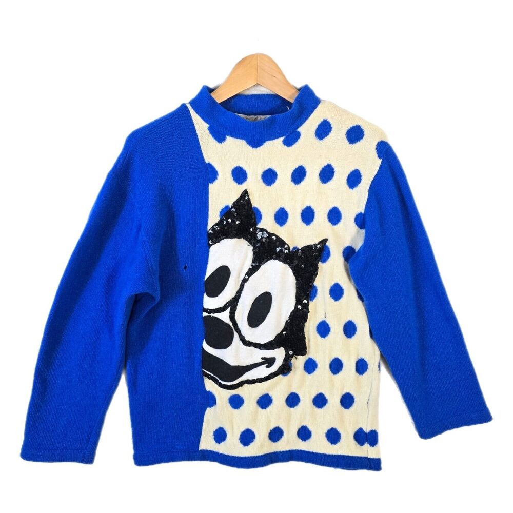 Vintage J.C. De CASTELBAJAC Iceberg Wool Sweater Felix The Cat Women Size 40 S